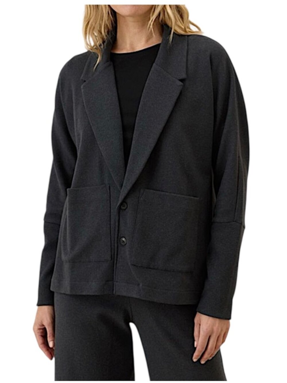 Pact Airplane Relaxed Single Breasted Organic Cotton Blazer Size L Black